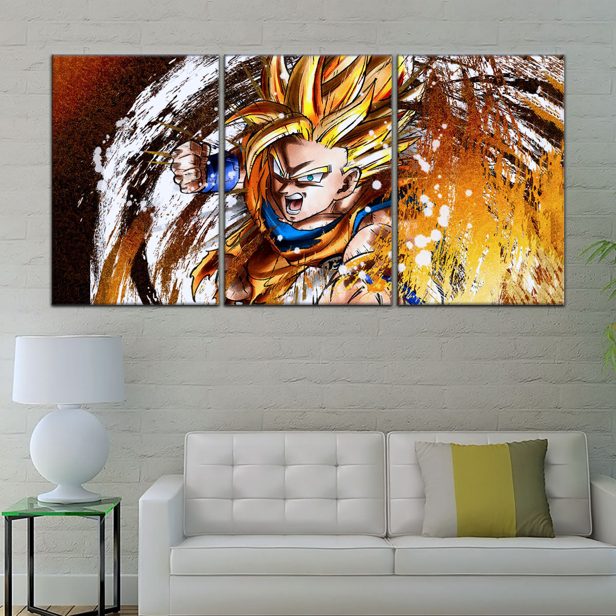 Dragon Ball Z Goku Super Saiyan Canvas Wall Art - 5 Piece Split Panel Anime Poster - Framed Ready to Hang Living Room Man Cave Decor - DR5039