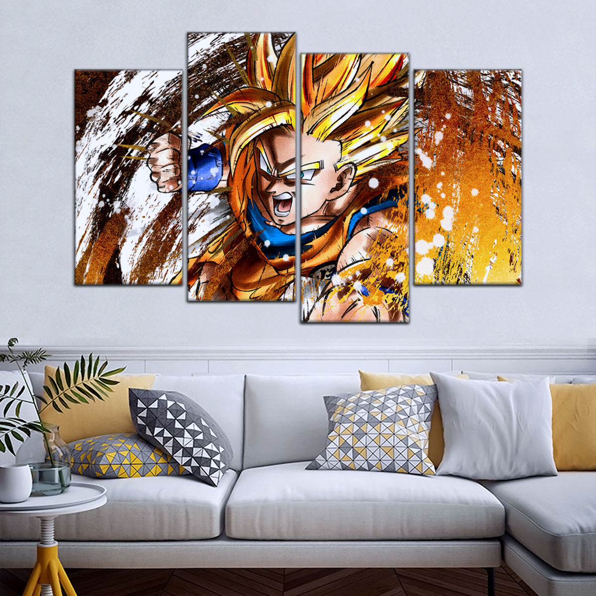 Dragon Ball Z Goku Super Saiyan Canvas Wall Art - 5 Piece Split Panel Anime Poster - Framed Ready to Hang Living Room Man Cave Decor - DR5039