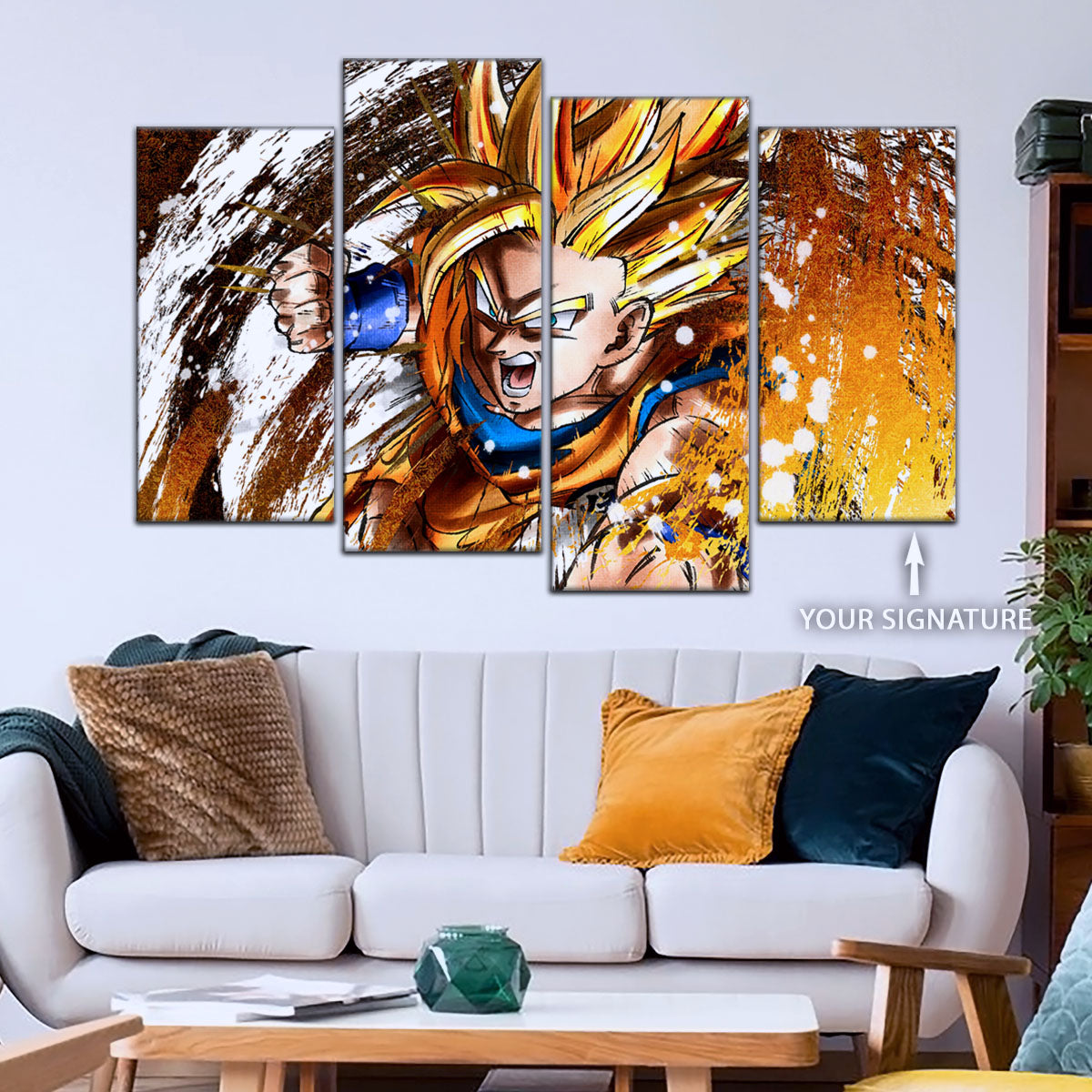 Dragon Ball Z Goku Super Saiyan Canvas Wall Art - 5 Piece Split Panel Anime Poster - Framed Ready to Hang Living Room Man Cave Decor - DR5039