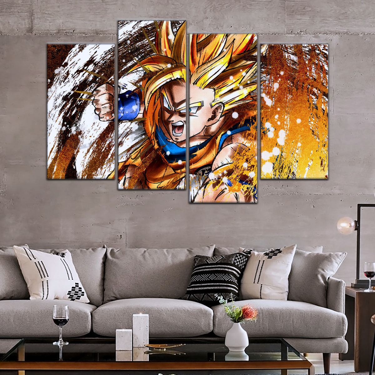 Dragon Ball Z Goku Super Saiyan Canvas Wall Art - 5 Piece Split Panel Anime Poster - Framed Ready to Hang Living Room Man Cave Decor - DR5039