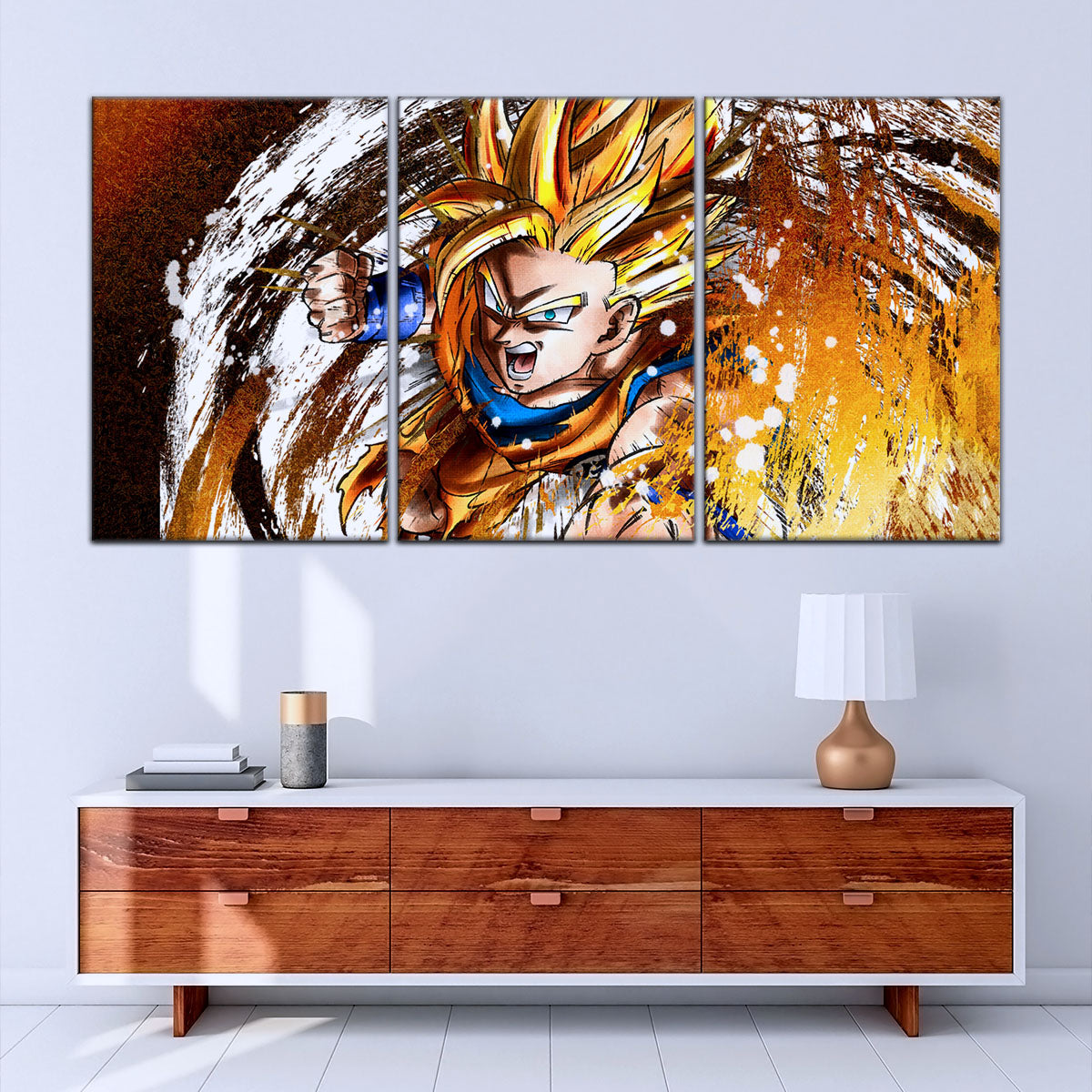 Dragon Ball Z Goku Super Saiyan Canvas Wall Art - 5 Piece Split Panel Anime Poster - Framed Ready to Hang Living Room Man Cave Decor - DR5039