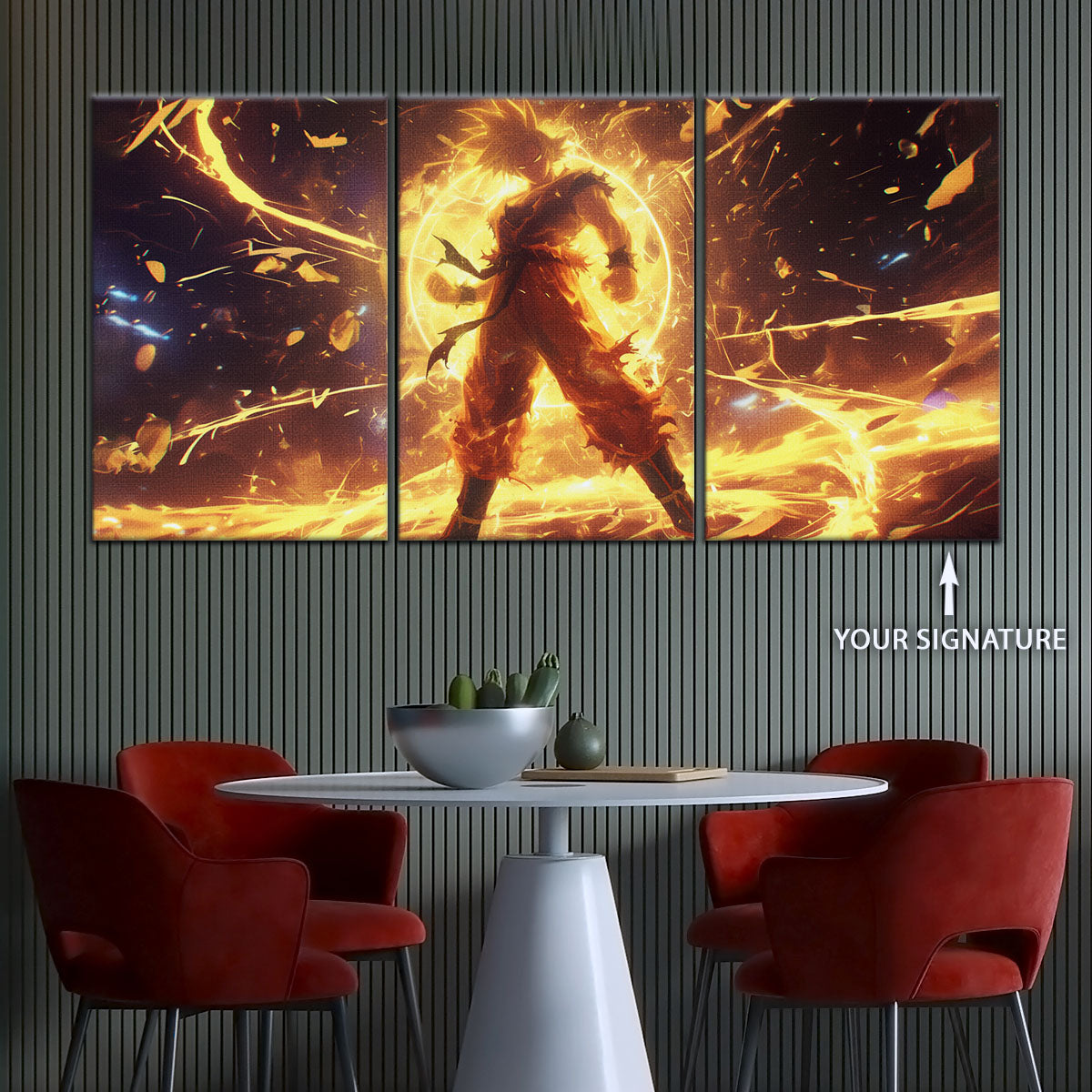 Dragon Ball Z Goku Super Saiyan Canvas Wall Art - 5 Piece Split Panel Anime Poster - Framed Ready to Hang Living Room Man Cave Decor - DR5042