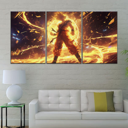 Dragon Ball Z Goku Super Saiyan Canvas Wall Art - 5 Piece Split Panel Anime Poster - Framed Ready to Hang Living Room Man Cave Decor - DR5042