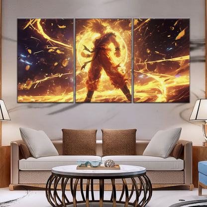 Dragon Ball Z Goku Super Saiyan Canvas Wall Art - 5 Piece Split Panel Anime Poster - Framed Ready to Hang Living Room Man Cave Decor - DR5042