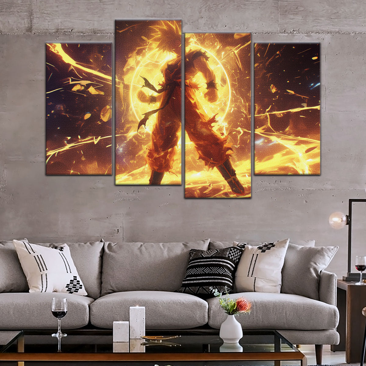 Dragon Ball Z Goku Super Saiyan Canvas Wall Art - 5 Piece Split Panel Anime Poster - Framed Ready to Hang Living Room Man Cave Decor - DR5042