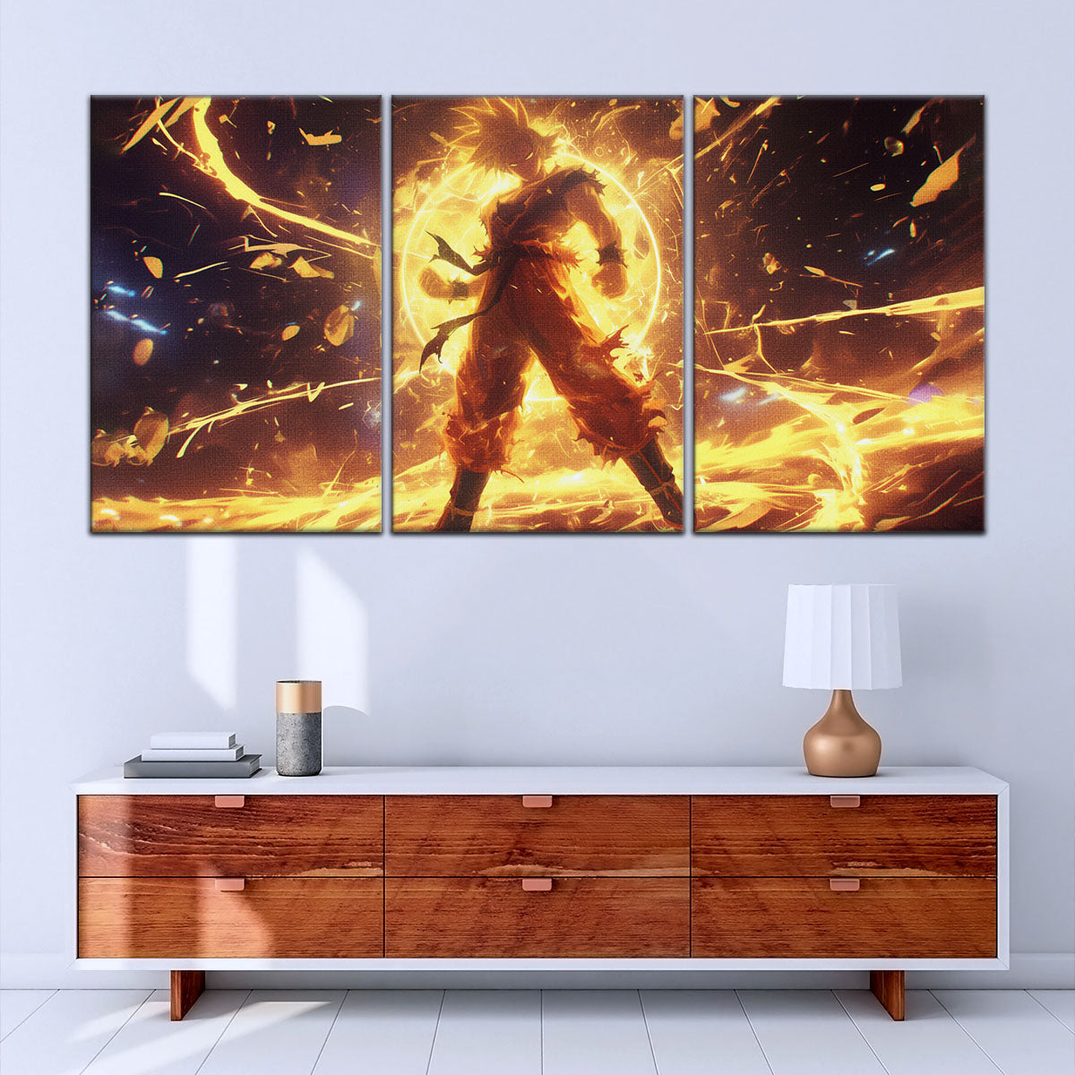 Dragon Ball Z Goku Super Saiyan Canvas Wall Art - 5 Piece Split Panel Anime Poster - Framed Ready to Hang Living Room Man Cave Decor - DR5042