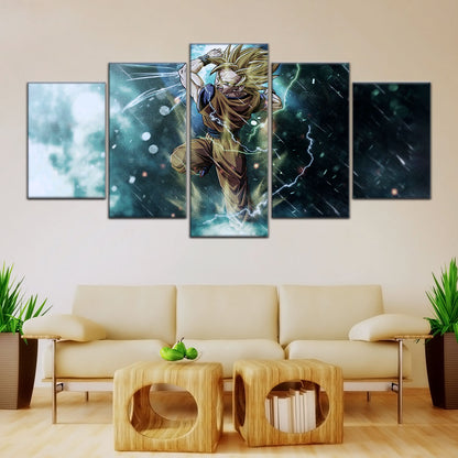 Dragon Ball Z Goku Super Saiyan Canvas Wall Art - 5 Piece Split Panel Anime Poster - Framed Ready to Hang Living Room Man Cave Decor - DR5044