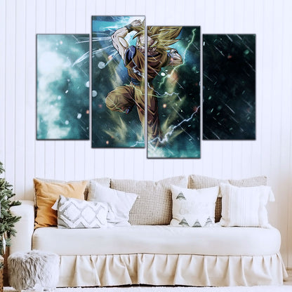 Dragon Ball Z Goku Super Saiyan Canvas Wall Art - 5 Piece Split Panel Anime Poster - Framed Ready to Hang Living Room Man Cave Decor - DR5044