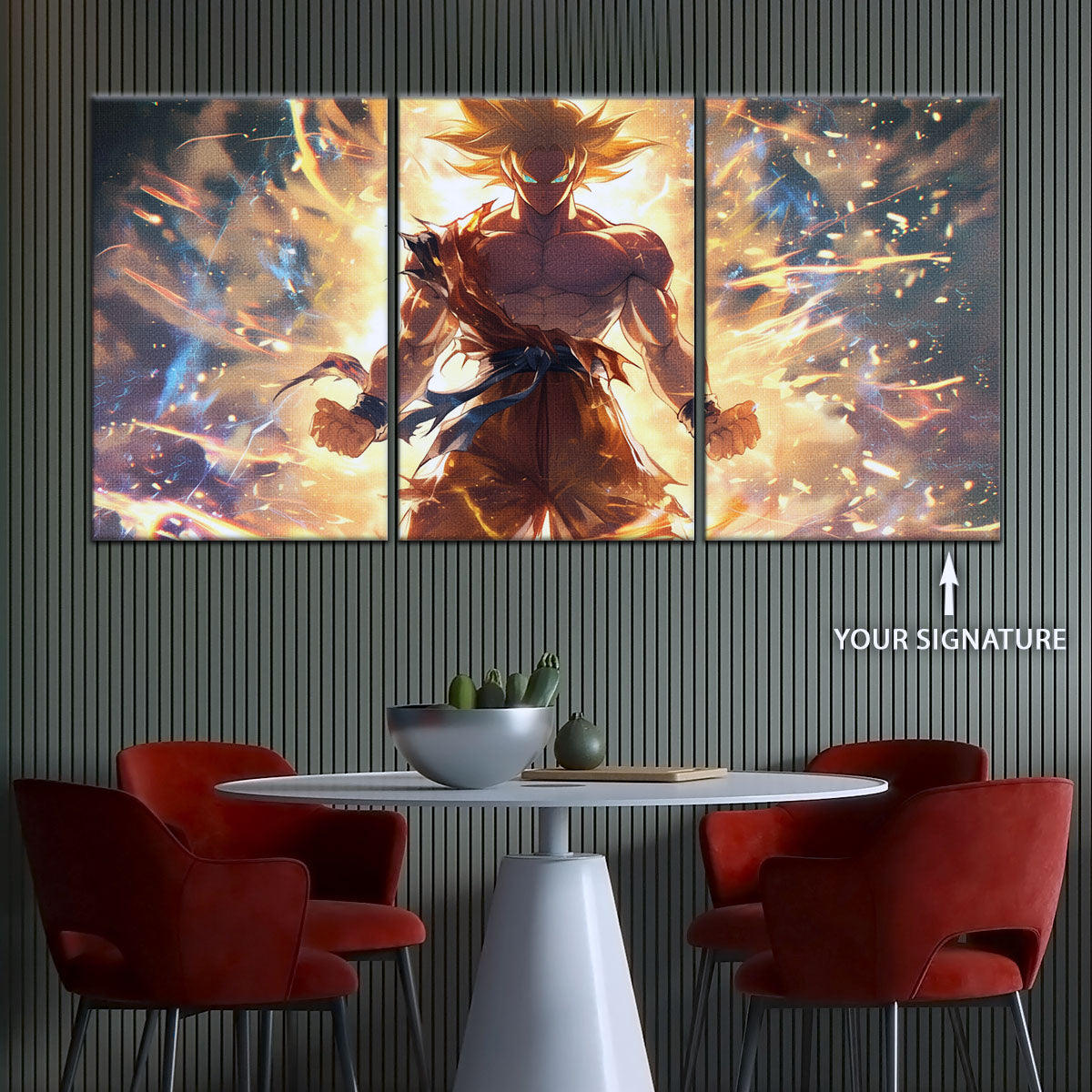 Dragon Ball Z Goku Super Saiyan Canvas Wall Art - 5 Piece Split Panel Anime Poster - Framed Ready to Hang Living Room Man Cave Decor - DR5082
