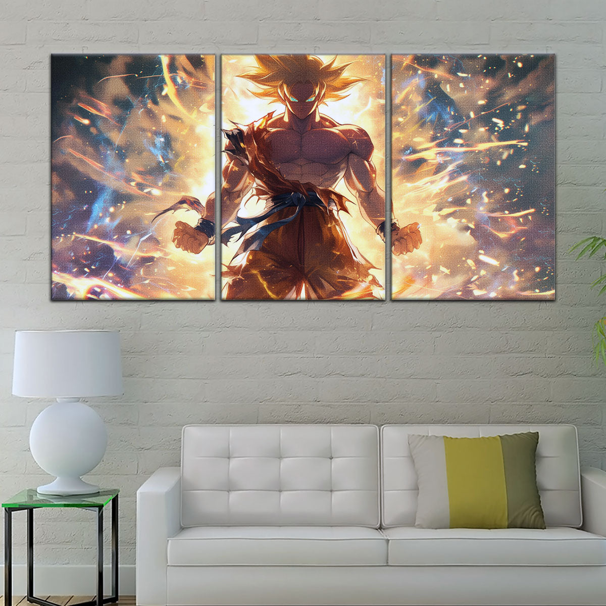 Dragon Ball Z Goku Super Saiyan Canvas Wall Art - 5 Piece Split Panel Anime Poster - Framed Ready to Hang Living Room Man Cave Decor - DR5082