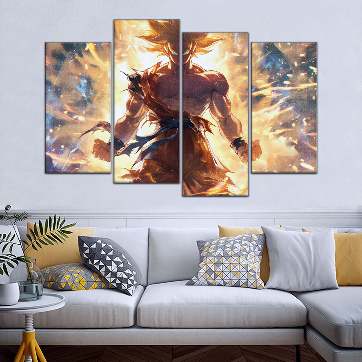 Dragon Ball Z Goku Super Saiyan Canvas Wall Art - 5 Piece Split Panel Anime Poster - Framed Ready to Hang Living Room Man Cave Decor - DR5082