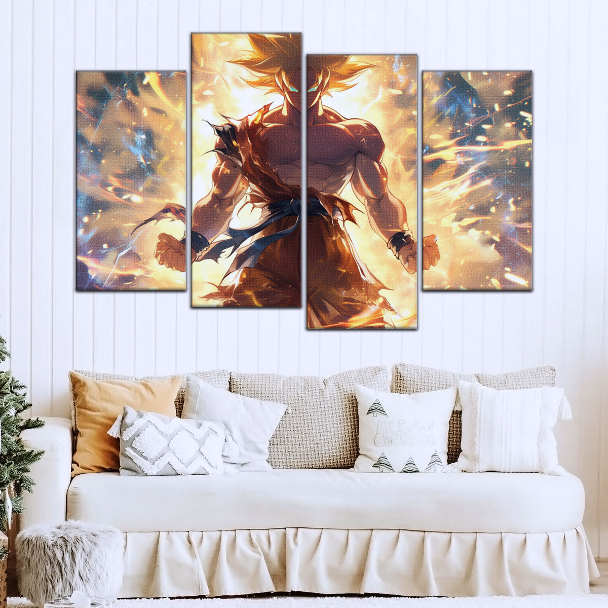 Dragon Ball Z Goku Super Saiyan Canvas Wall Art - 5 Piece Split Panel Anime Poster - Framed Ready to Hang Living Room Man Cave Decor - DR5082