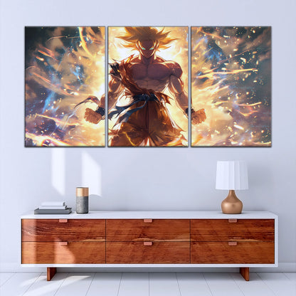 Dragon Ball Z Goku Super Saiyan Canvas Wall Art - 5 Piece Split Panel Anime Poster - Framed Ready to Hang Living Room Man Cave Decor - DR5082