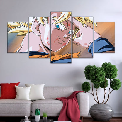 Dragon Ball Z Goku Super Saiyan Canvas Wall Art - Bye Guys 5 Piece Split Panel Anime Poster - Framed Ready to Hang Living Room Man Cave Decor - DR5041