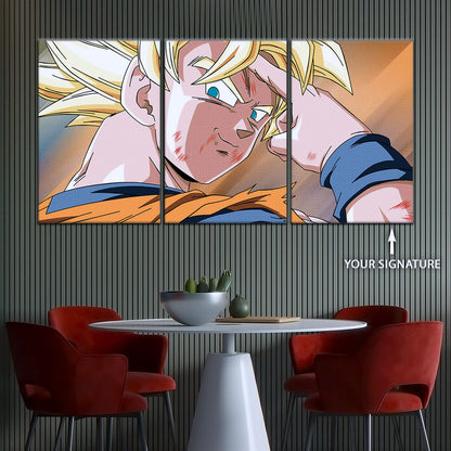Dragon Ball Z Goku Super Saiyan Canvas Wall Art - Bye Guys 5 Piece Split Panel Anime Poster - Framed Ready to Hang Living Room Man Cave Decor - DR5041