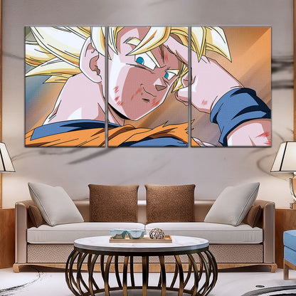 Dragon Ball Z Goku Super Saiyan Canvas Wall Art - Bye Guys 5 Piece Split Panel Anime Poster - Framed Ready to Hang Living Room Man Cave Decor - DR5041