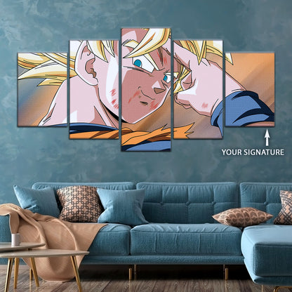 Dragon Ball Z Goku Super Saiyan Canvas Wall Art - Bye Guys 5 Piece Split Panel Anime Poster - Framed Ready to Hang Living Room Man Cave Decor - DR5041