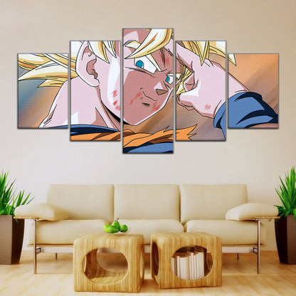Dragon Ball Z Goku Super Saiyan Canvas Wall Art - Bye Guys 5 Piece Split Panel Anime Poster - Framed Ready to Hang Living Room Man Cave Decor - DR5041