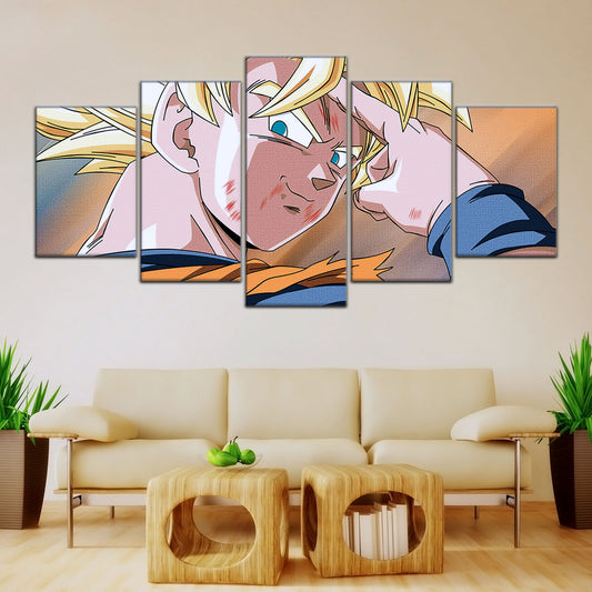 Dragon Ball Z Goku Super Saiyan Canvas Wall Art - Bye Guys 5 Piece Split Panel Anime Poster - Framed Ready to Hang Living Room Man Cave Decor - DR5041