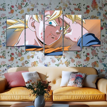 Dragon Ball Z Goku Super Saiyan Canvas Wall Art - Bye Guys 5 Piece Split Panel Anime Poster - Framed Ready to Hang Living Room Man Cave Decor - DR5041