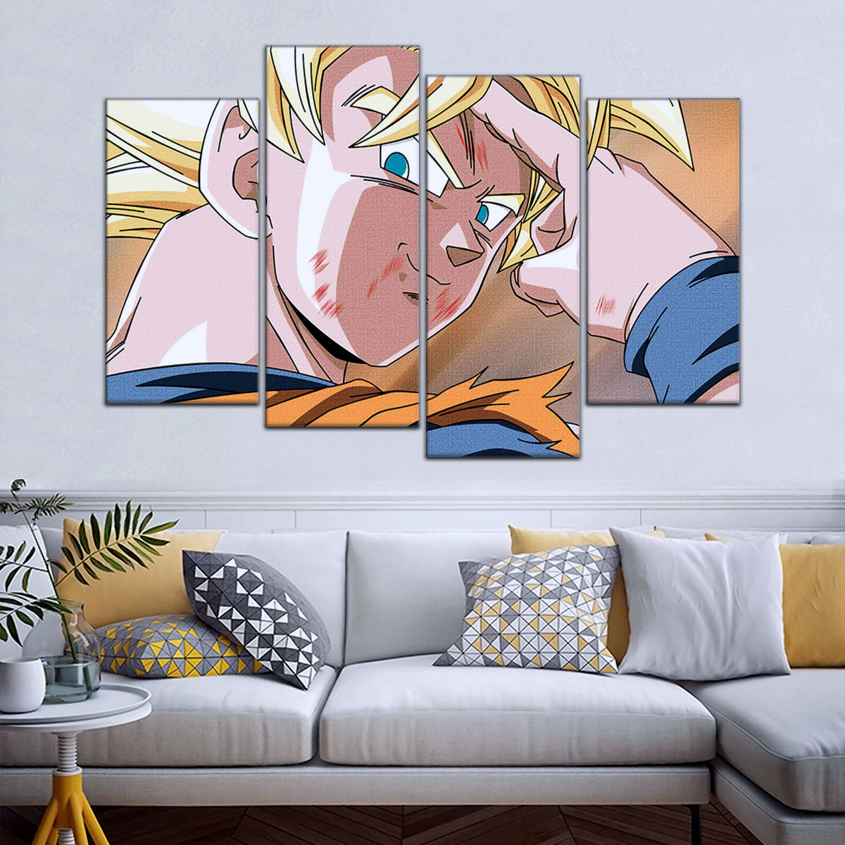 Dragon Ball Z Goku Super Saiyan Canvas Wall Art - Bye Guys 5 Piece Split Panel Anime Poster - Framed Ready to Hang Living Room Man Cave Decor - DR5041