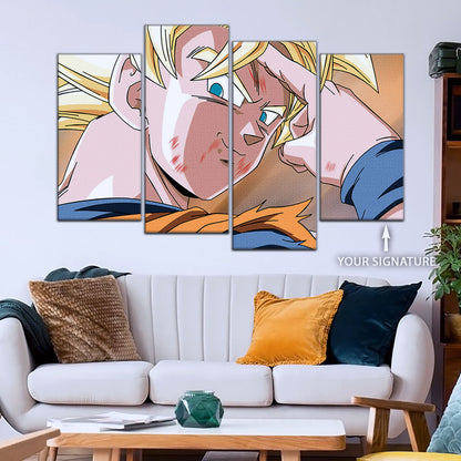 Dragon Ball Z Goku Super Saiyan Canvas Wall Art - Bye Guys 5 Piece Split Panel Anime Poster - Framed Ready to Hang Living Room Man Cave Decor - DR5041