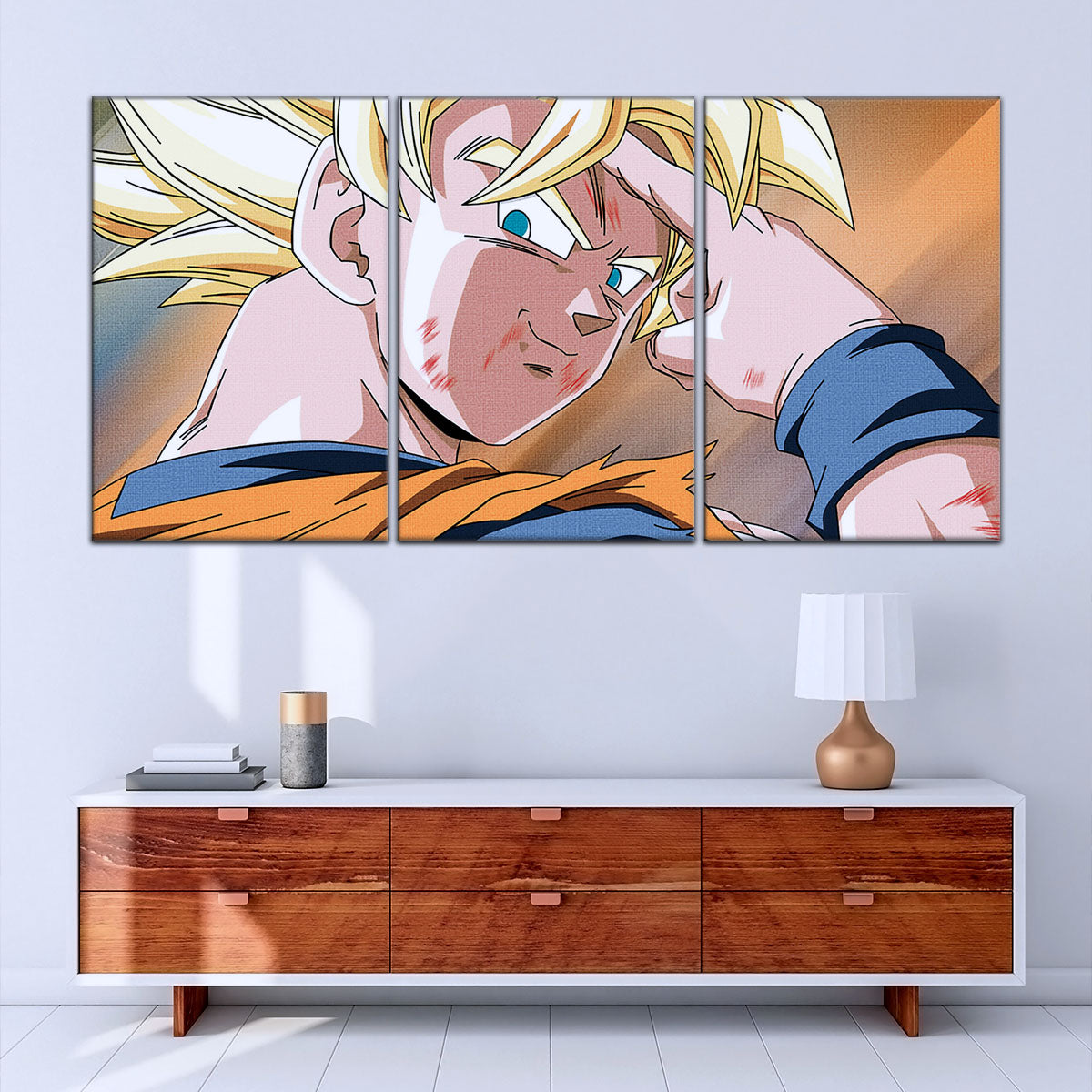 Dragon Ball Z Goku Super Saiyan Canvas Wall Art - Bye Guys 5 Piece Split Panel Anime Poster - Framed Ready to Hang Living Room Man Cave Decor - DR5041