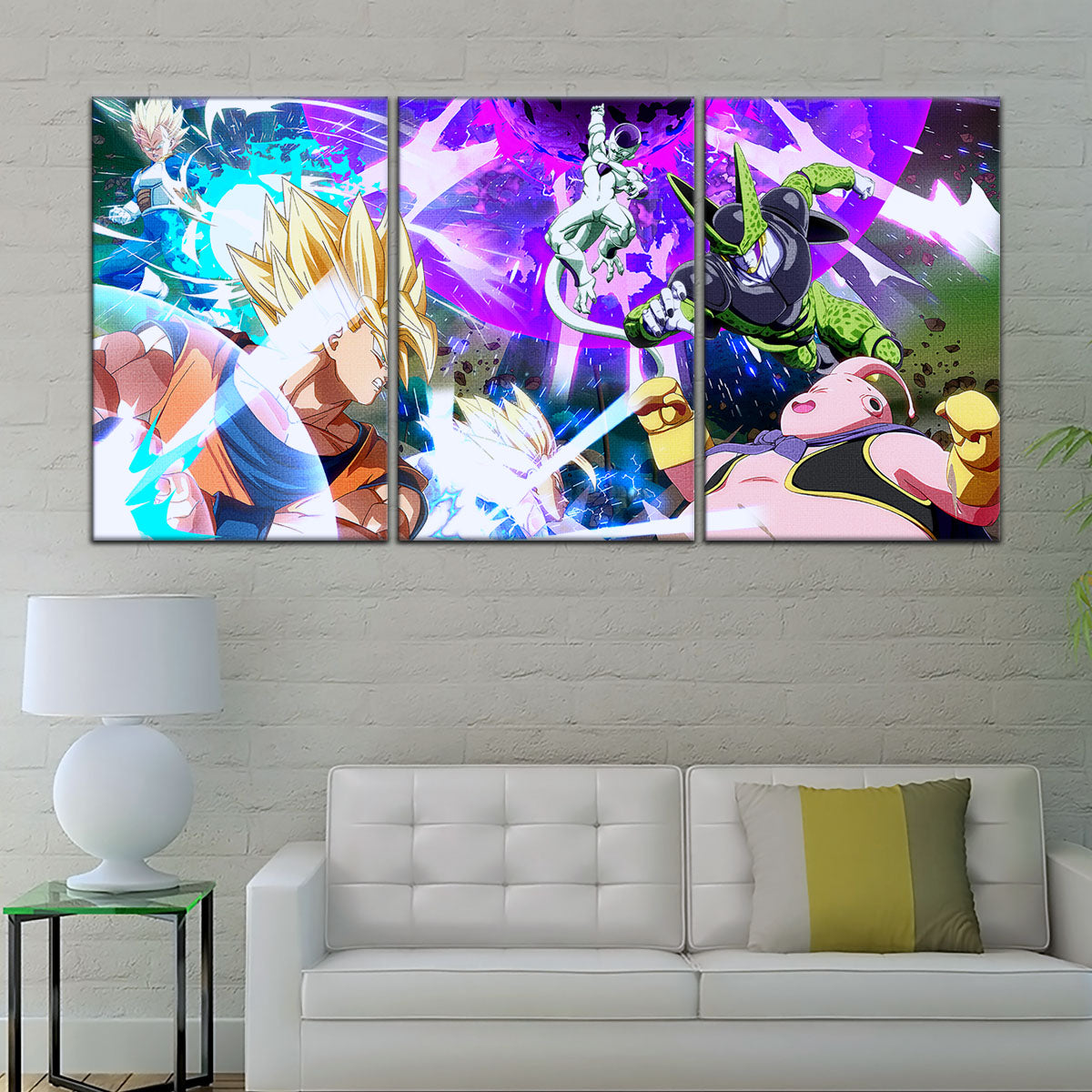 Dragon Ball Z Goku Vegeta vs Frieza Cell Majin Buu Canvas Wall Art - 5 Piece Split Panel Anime Poster - Ready to Hang Living Room Man Cave Decor - DR5059