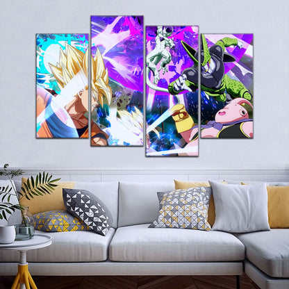 Dragon Ball Z Goku Vegeta vs Frieza Cell Majin Buu Canvas Wall Art - 5 Piece Split Panel Anime Poster - Ready to Hang Living Room Man Cave Decor - DR5059