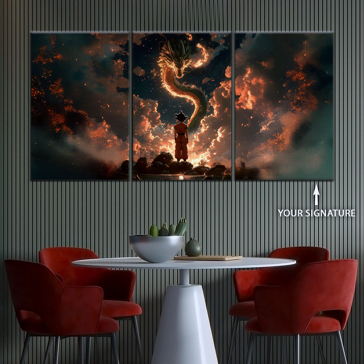 Dragon Ball Z Goku and Shenron Canvas Wall Art - 5 Piece Split Panel Anime Poster - Framed Ready to Hang Living Room Man Cave Decor - DR5069