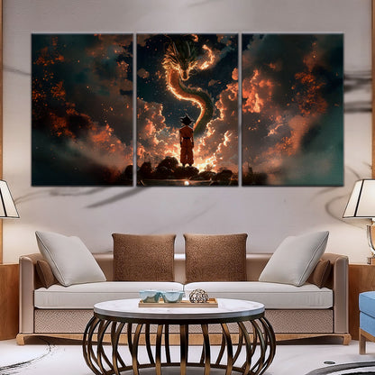 Dragon Ball Z Goku and Shenron Canvas Wall Art - 5 Piece Split Panel Anime Poster - Framed Ready to Hang Living Room Man Cave Decor - DR5069