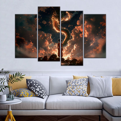 Dragon Ball Z Goku and Shenron Canvas Wall Art - 5 Piece Split Panel Anime Poster - Framed Ready to Hang Living Room Man Cave Decor - DR5069