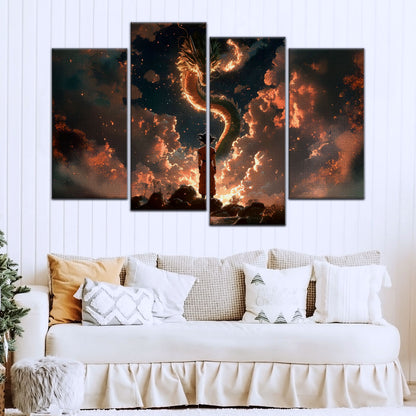 Dragon Ball Z Goku and Shenron Canvas Wall Art - 5 Piece Split Panel Anime Poster - Framed Ready to Hang Living Room Man Cave Decor - DR5069