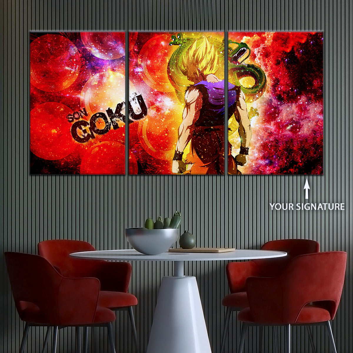 Dragon Ball Z Goku and Shenron Canvas Wall Art - 5 Piece Split Panel Anime Poster - Framed Ready to Hang Living Room Man Cave Decor - DR5070