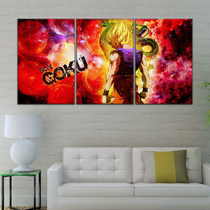 Dragon Ball Z Goku and Shenron Canvas Wall Art - 5 Piece Split Panel Anime Poster - Framed Ready to Hang Living Room Man Cave Decor - DR5070