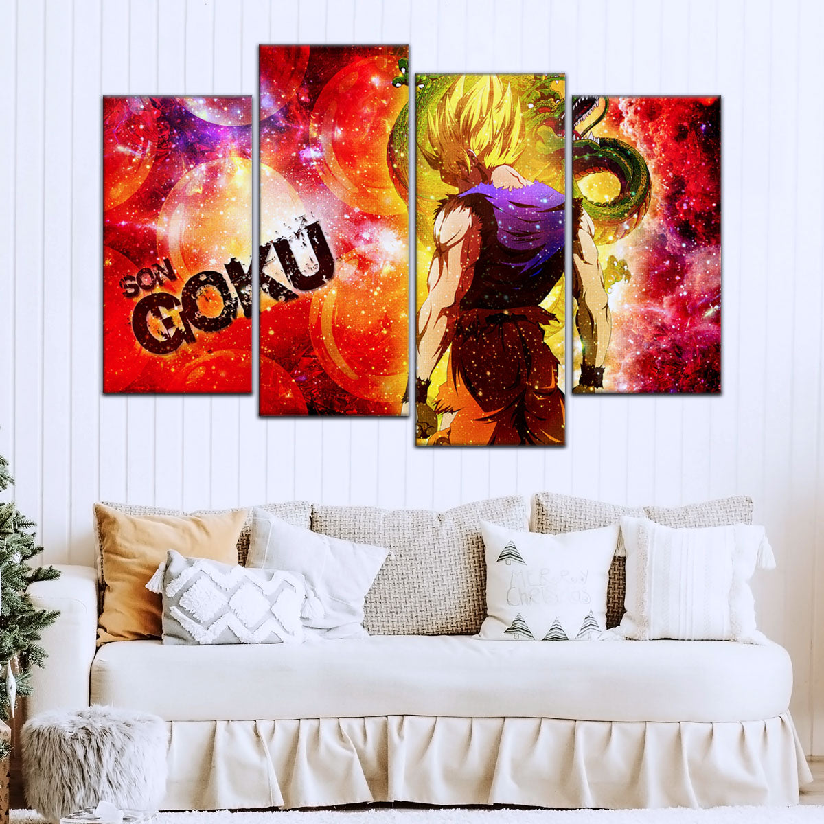 Dragon Ball Z Goku and Shenron Canvas Wall Art - 5 Piece Split Panel Anime Poster - Framed Ready to Hang Living Room Man Cave Decor - DR5070