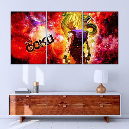 Dragon Ball Z Goku and Shenron Canvas Wall Art - 5 Piece Split Panel Anime Poster - Framed Ready to Hang Living Room Man Cave Decor - DR5070