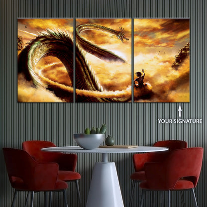 Dragon Ball Z Goku and Shenron Canvas Wall Art - 5 Piece Split Panel Anime Poster - Framed Ready to Hang Living Room Man Cave Decor - DR5104