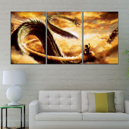 Dragon Ball Z Goku and Shenron Canvas Wall Art - 5 Piece Split Panel Anime Poster - Framed Ready to Hang Living Room Man Cave Decor - DR5104