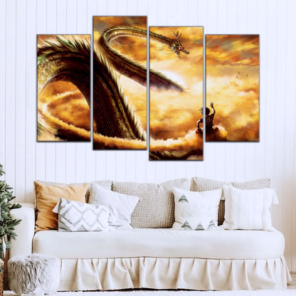 Dragon Ball Z Goku and Shenron Canvas Wall Art - 5 Piece Split Panel Anime Poster - Framed Ready to Hang Living Room Man Cave Decor - DR5104