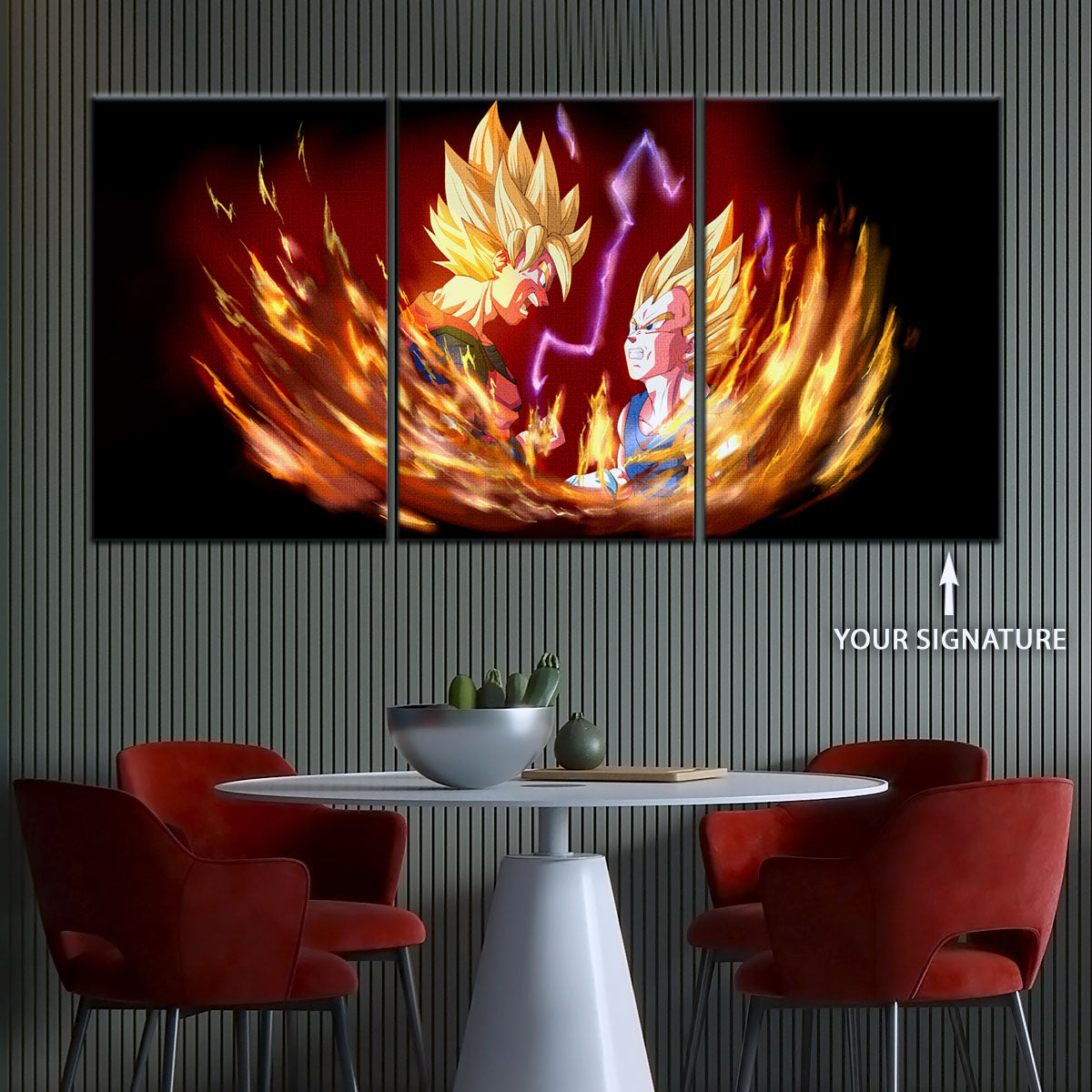 Dragon Ball Z Goku and Vegeta Canvas Wall Art - 5 Piece Split Panel DBZ Anime Poster - Framed Ready to Hang Living Room Man Cave Decor - DR5062