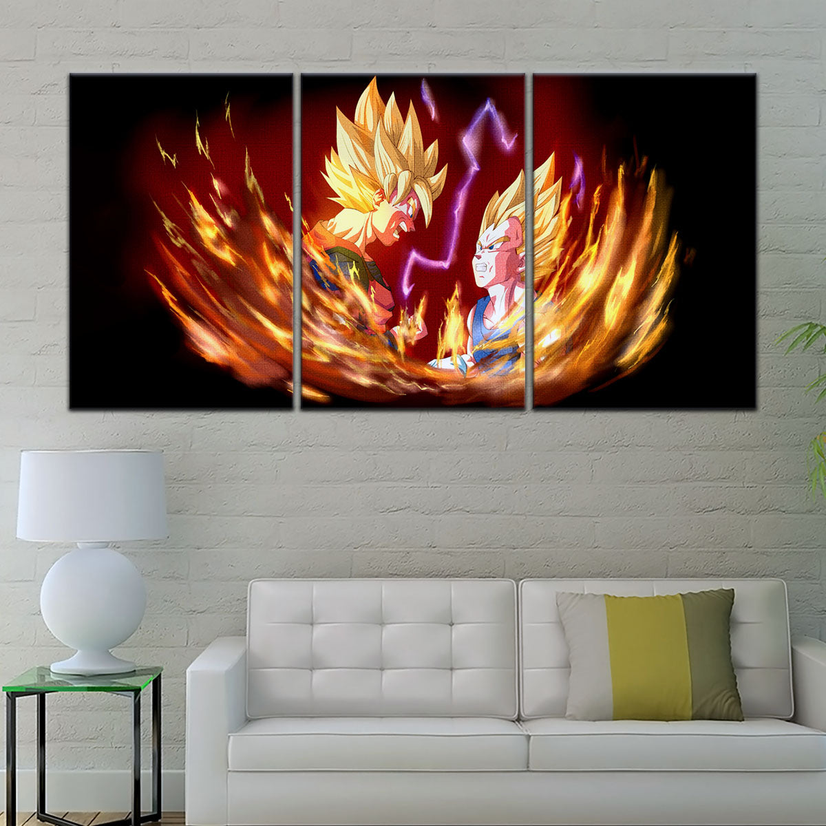 Dragon Ball Z Goku and Vegeta Canvas Wall Art - 5 Piece Split Panel DBZ Anime Poster - Framed Ready to Hang Living Room Man Cave Decor - DR5062