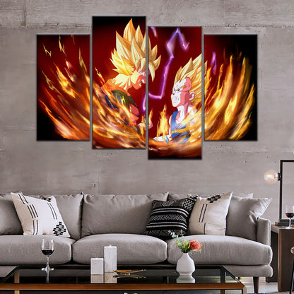 Dragon Ball Z Goku and Vegeta Canvas Wall Art - 5 Piece Split Panel DBZ Anime Poster - Framed Ready to Hang Living Room Man Cave Decor - DR5062