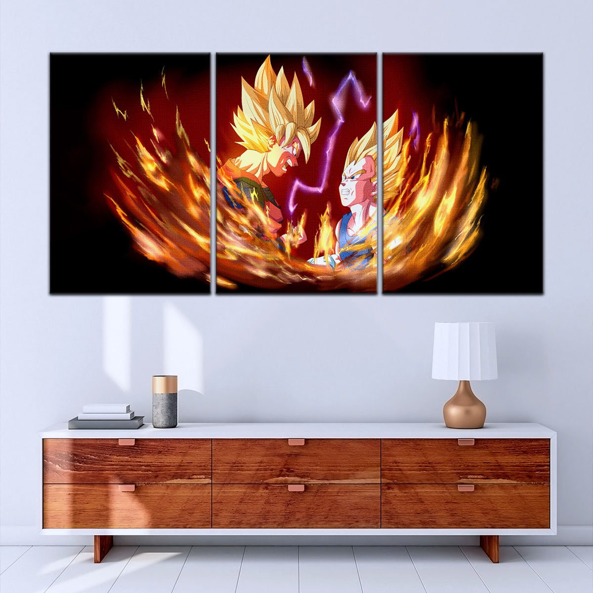 Dragon Ball Z Goku and Vegeta Canvas Wall Art - 5 Piece Split Panel DBZ Anime Poster - Framed Ready to Hang Living Room Man Cave Decor - DR5062