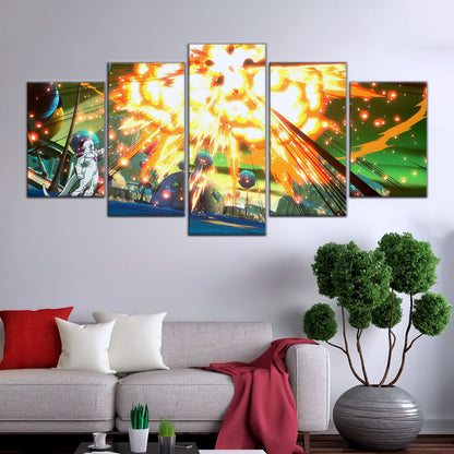 Dragon Ball Z Goku vs Frieza Namek Saga Canvas Wall Art - 5 Piece Split Panel Anime Poster - Framed Ready to Hang Living Room Man Cave Decor - DR5079