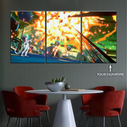 Dragon Ball Z Goku vs Frieza Namek Saga Canvas Wall Art - 5 Piece Split Panel Anime Poster - Framed Ready to Hang Living Room Man Cave Decor - DR5079