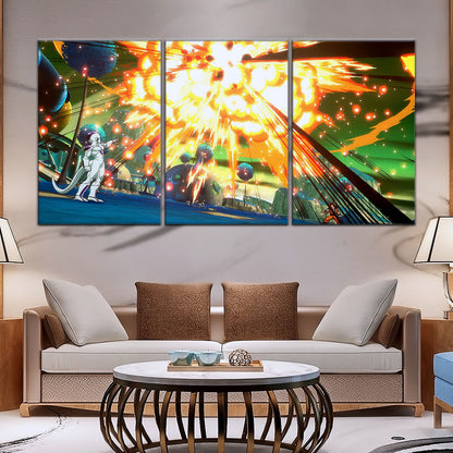 Dragon Ball Z Goku vs Frieza Namek Saga Canvas Wall Art - 5 Piece Split Panel Anime Poster - Framed Ready to Hang Living Room Man Cave Decor - DR5079