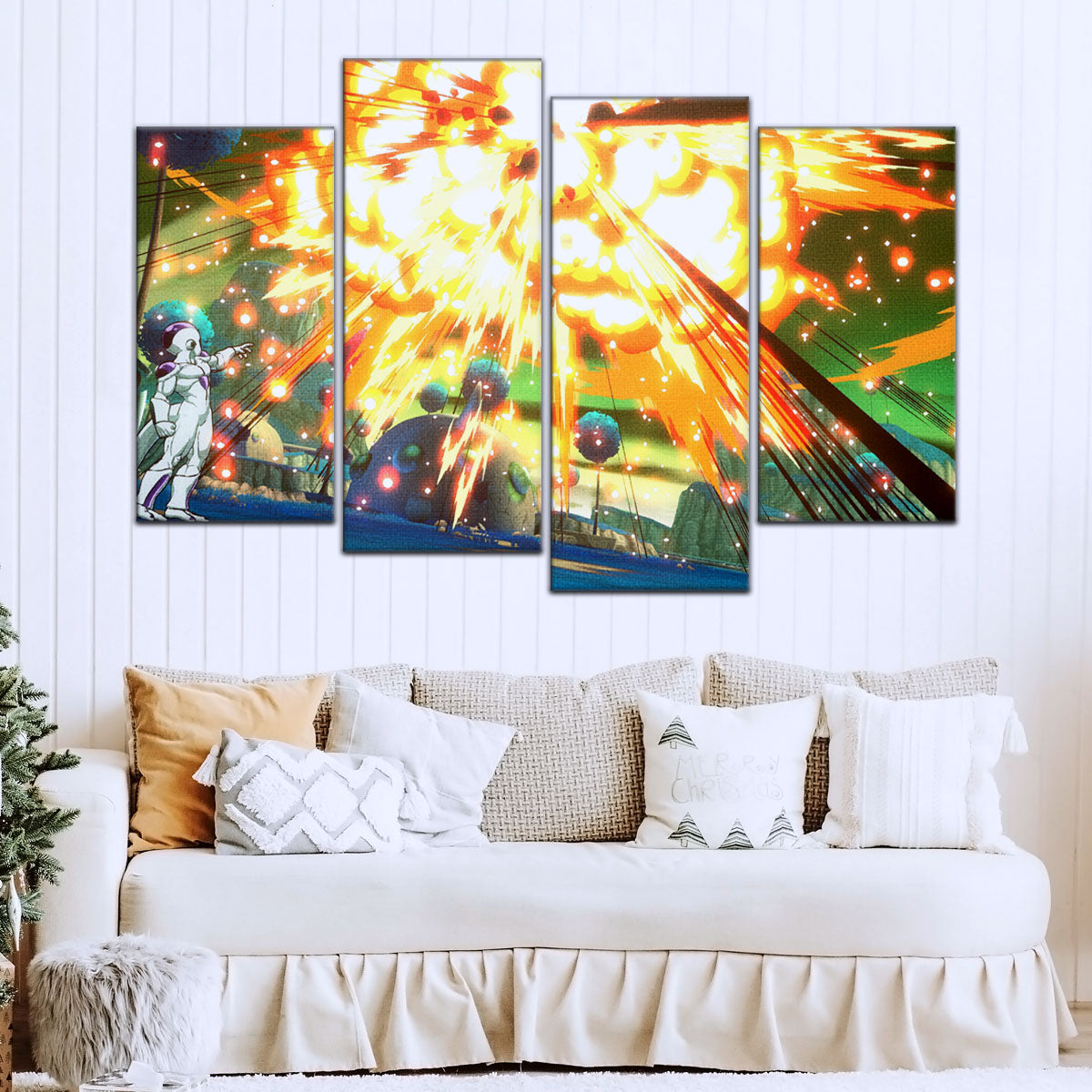 Dragon Ball Z Goku vs Frieza Namek Saga Canvas Wall Art - 5 Piece Split Panel Anime Poster - Framed Ready to Hang Living Room Man Cave Decor - DR5079