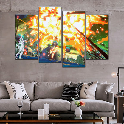 Dragon Ball Z Goku vs Frieza Namek Saga Canvas Wall Art - 5 Piece Split Panel Anime Poster - Framed Ready to Hang Living Room Man Cave Decor - DR5079
