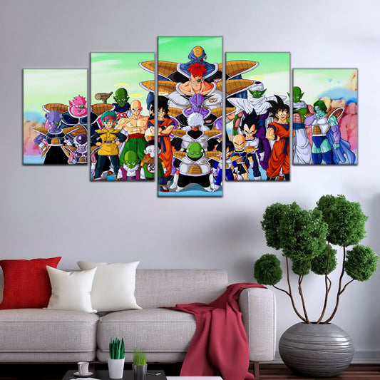 Dragon Ball Z Goku vs Ginyu Force Namek Saga Canvas Wall Art - 5 Piece Split Panel Anime Poster - Ready to Hang Living Room Man Cave Decor - DR5072